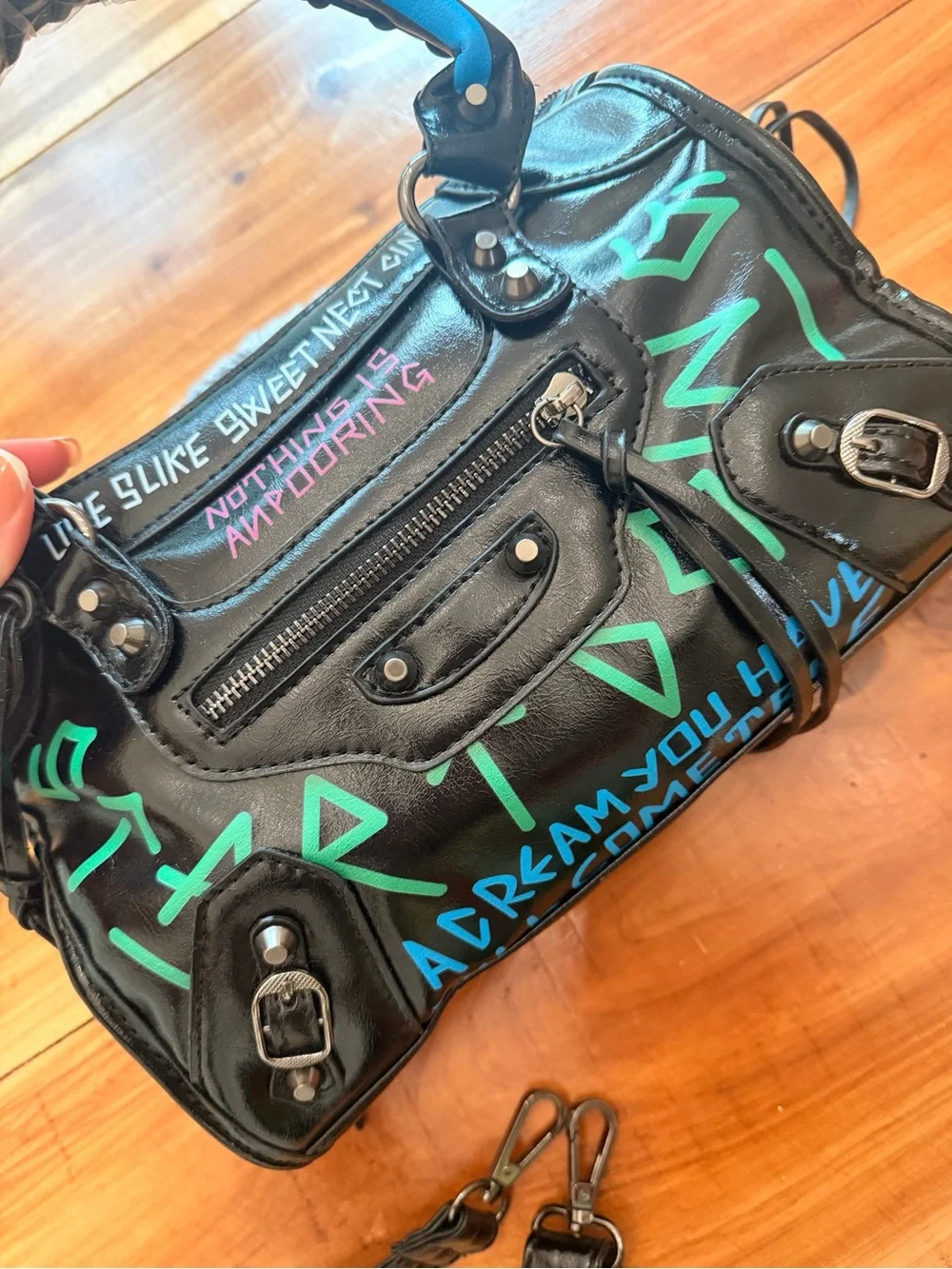 Black Graffiti-Print Women’s Satchel Handbag